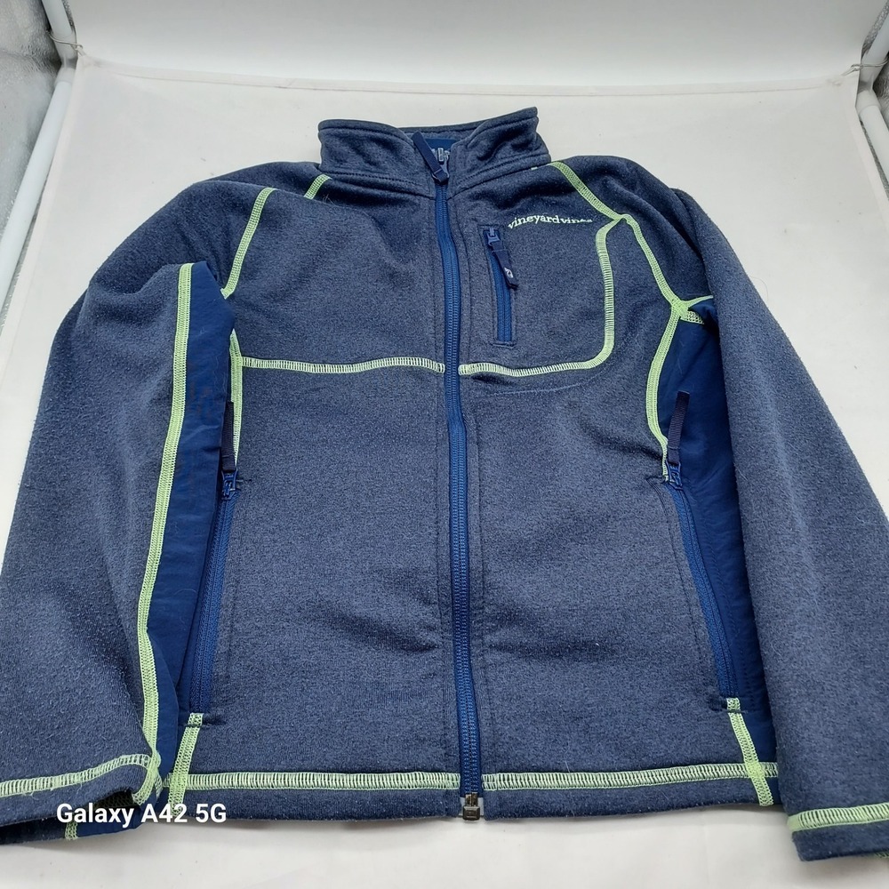 Vineyard Vines Boys‎ Navy Blue Full Zip Performance Fleece Jacket Lime Green L